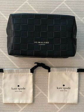 Jo Malone Black Textured Check Makeup Pouch & 2 Kate Spade Jewelry Pouch